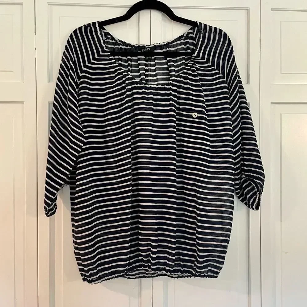 J.crew striped navy and white blousy top size small